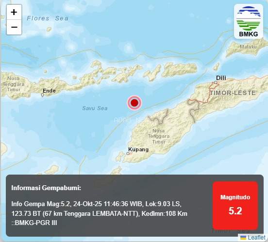 Gempa 5,2 SR Terasa di 3 Kecamatan di Lembata